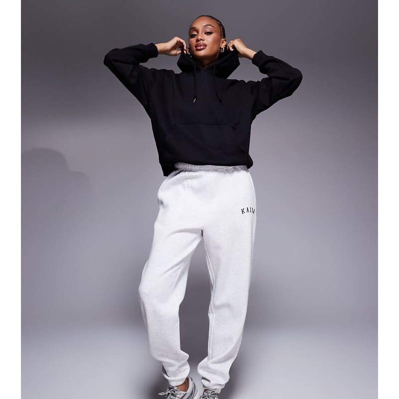 Kaiia Tall cotton blend embroidered logo cuffed joggers in light grey 105040957