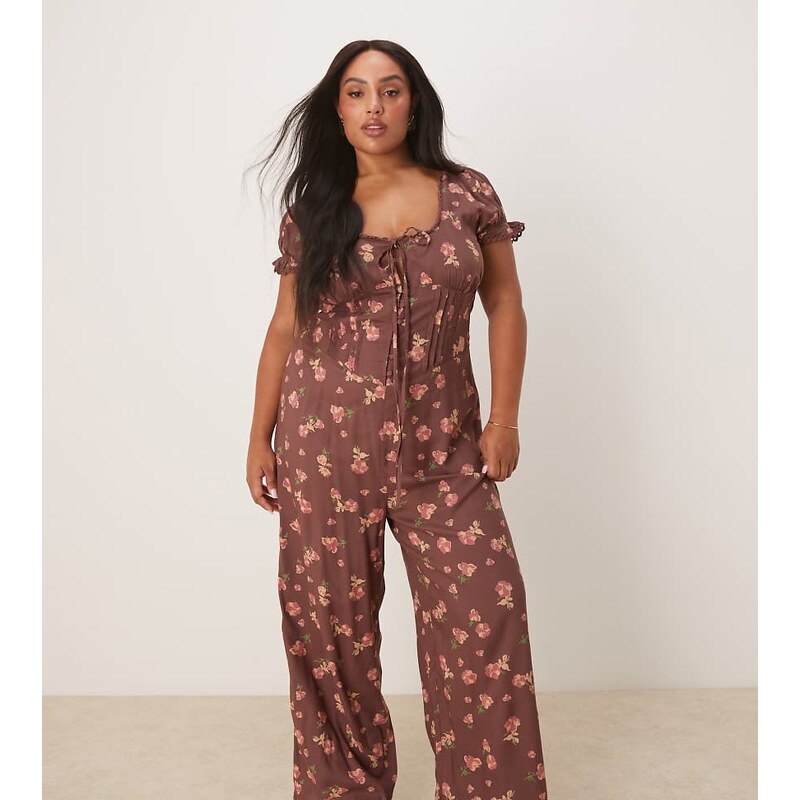 ASOS Curve ASOS DESIGN Curve spun lace trim corset waist jumpsuit in 104954774