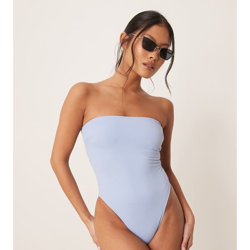ASOS Petite ASOS DESIGN Petite Maya sleek bandeau padded swimsuit in 105814218