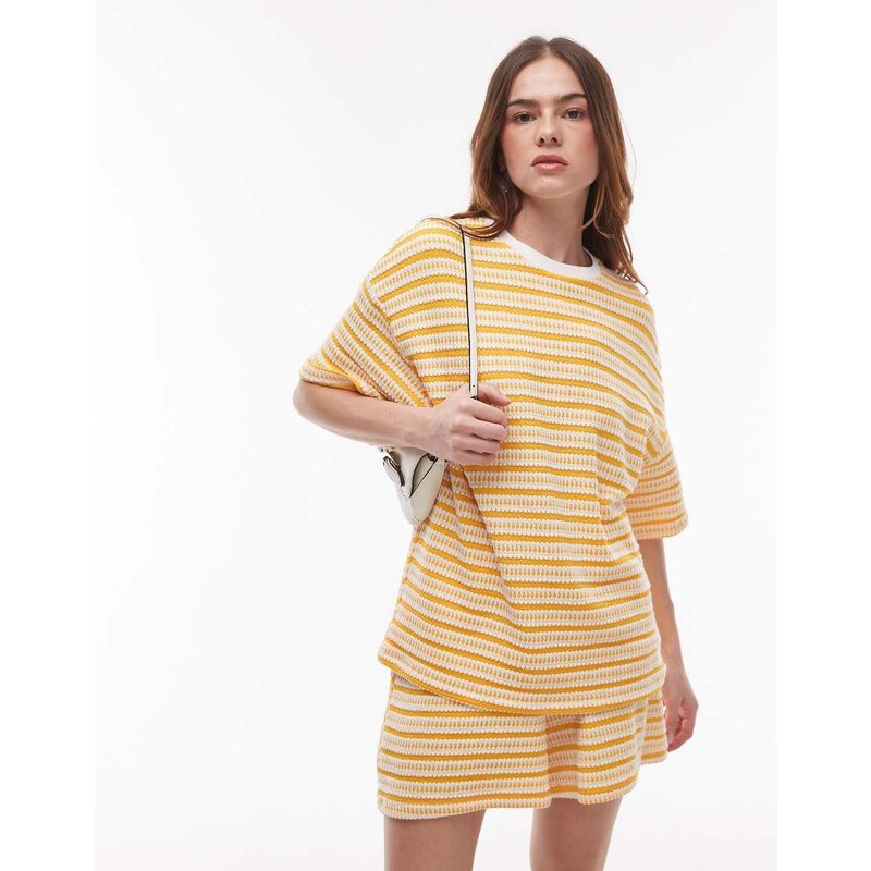 Topshop textured stripe oversized t-shirt co-ord in orange 104954973