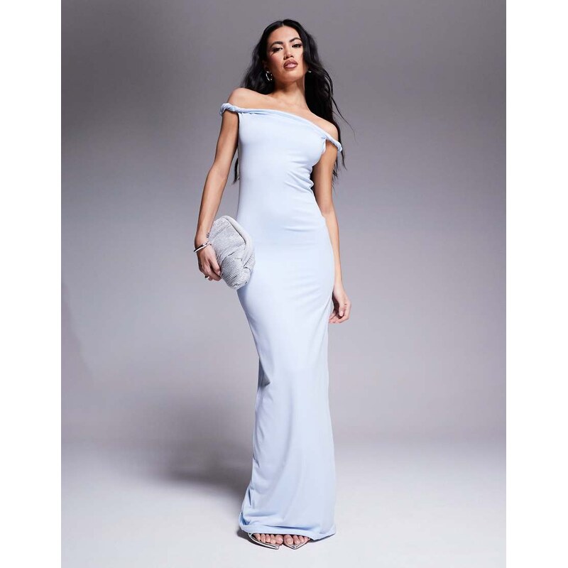 Aria Cove double layered slinky twist strap detail maxi dress in blue 110740885