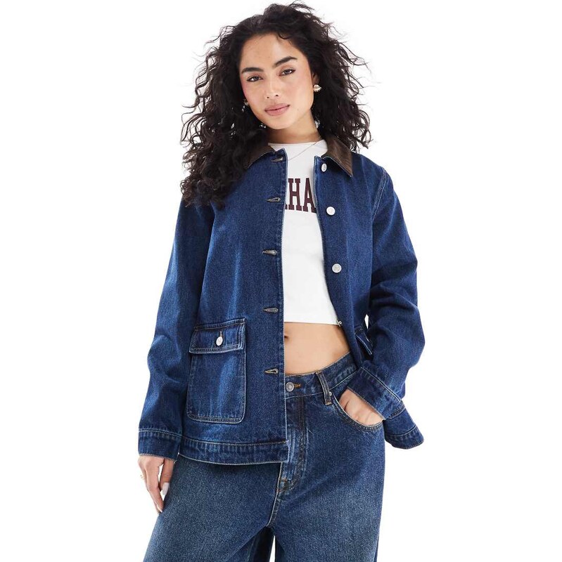 ONLY cord detail denim jacket in dark blue