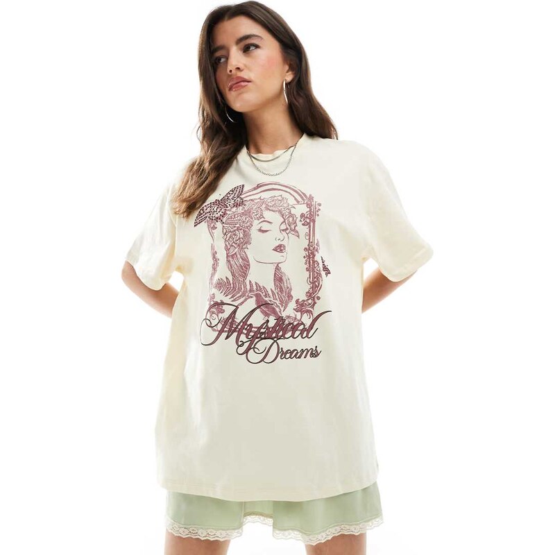 Miss Selfridge mystical dreams oversized graphic tee in butter yellow 115746200