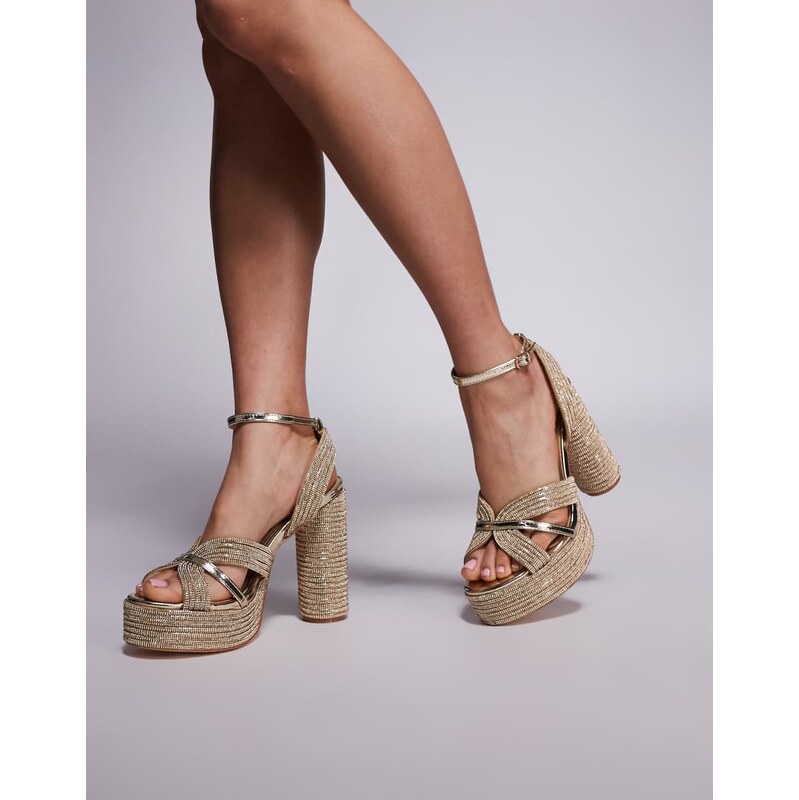 Azalea Wang Kinslee embellished platform sandals in gold