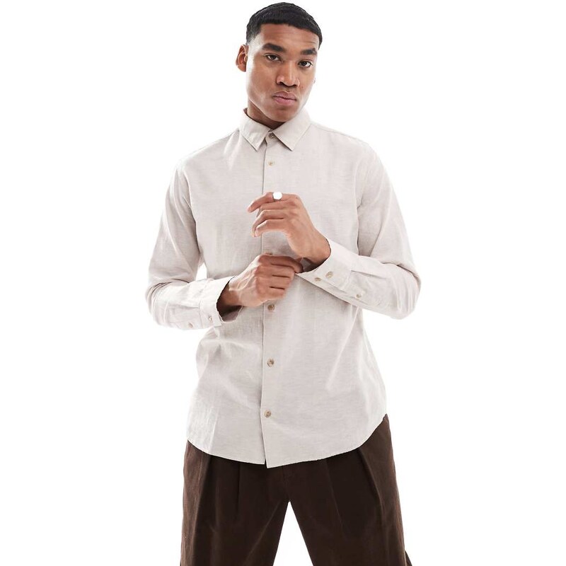 JJ Rebel long sleeve linen blend shirt beige-Neutral