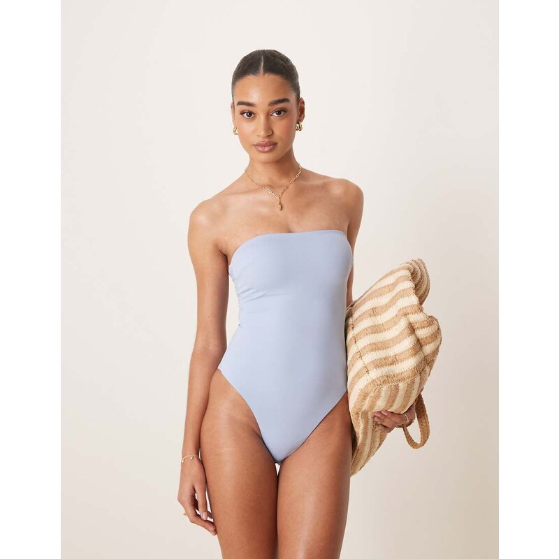 ASOS DESIGN Maya sleek padded bandeau swimsuit in blue 105847742
