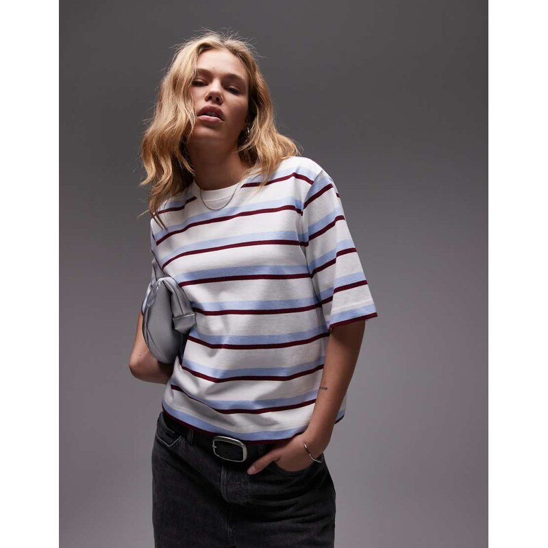 ARKET heavyweight boxy t-shirt in multi stripes 104960526