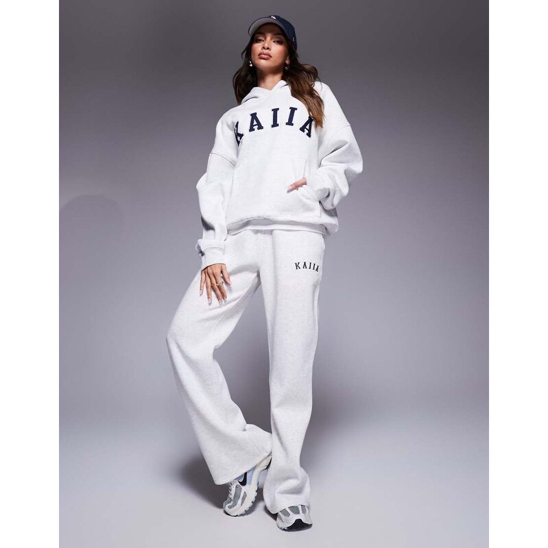 Kaiia cotton blend embroidered logo wide leg jogger co-ord in light 109413049