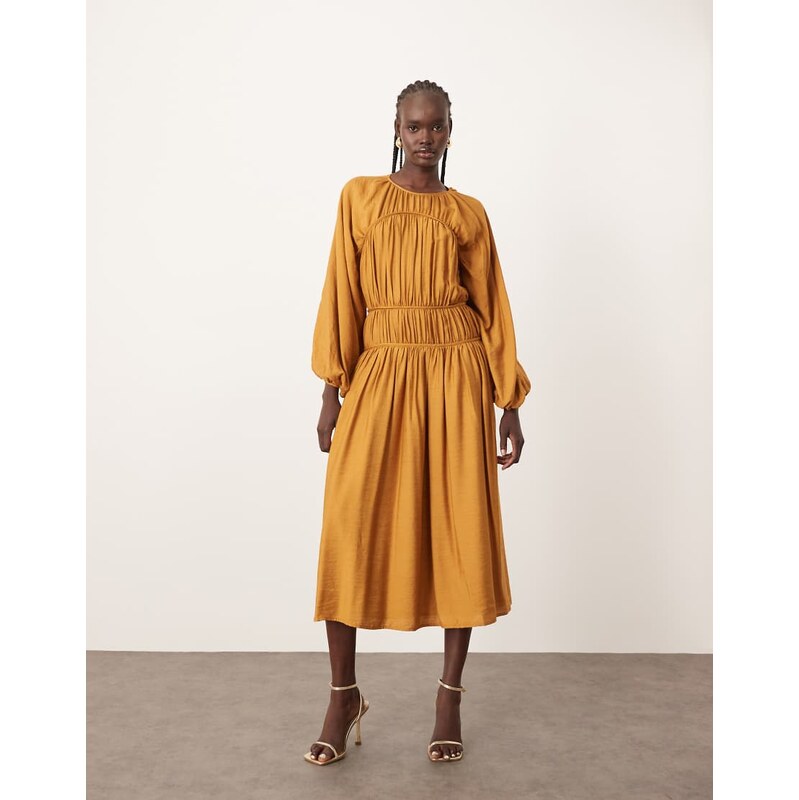 ARRANGE cotton smock midi dress in rust-Neutral 105002617