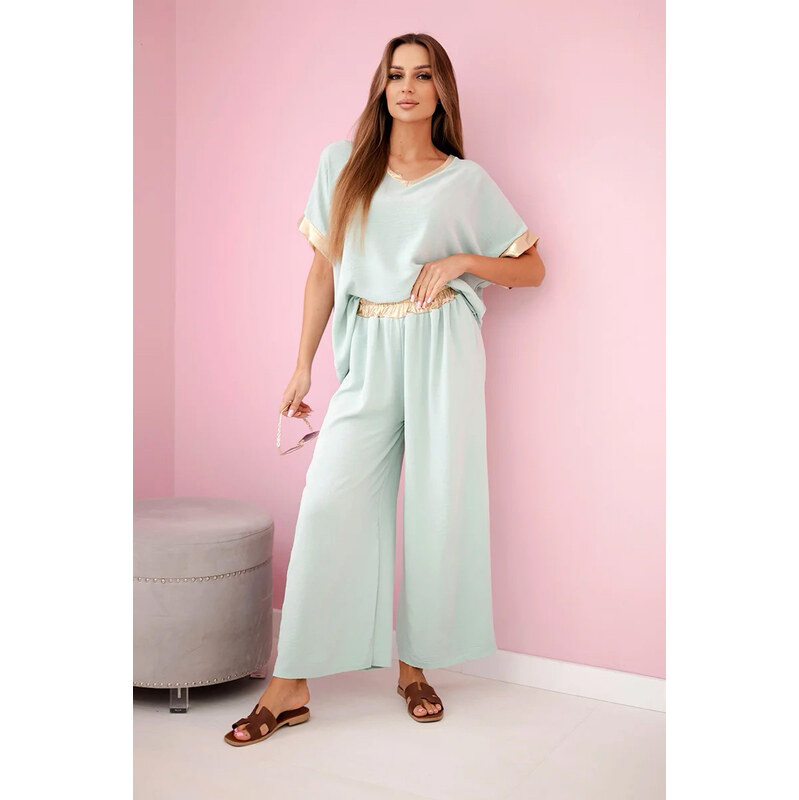 Fashionweek Dámská souprava halenka a kalhoty se zlatým lemováním 104969908