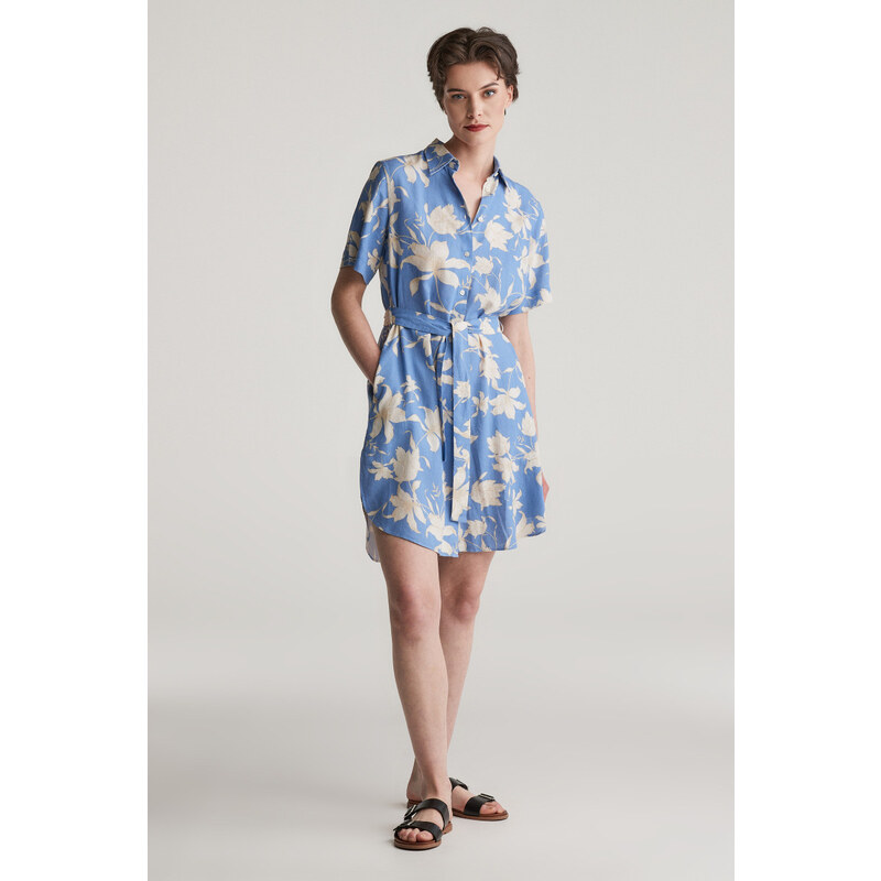 ŠATY GANT REG LINEN FLORAL PRINT SHIRT DRESS PERFECT BLUE 104972874
