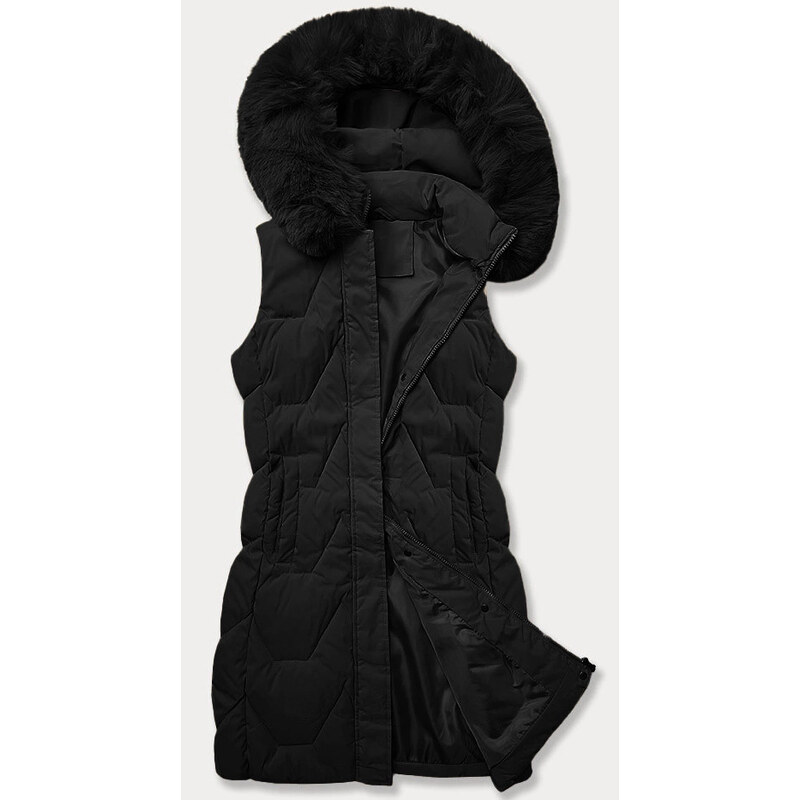 Dámská bunda bez rukávů s kožešinou na kapuci J Style černá (16M9172 104975842