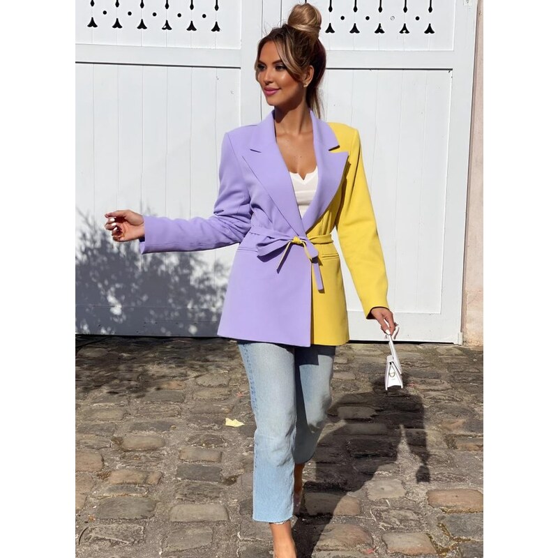 Glamorous by Glam Dámské sako s vázáním fialovo - žlutá 57572960
