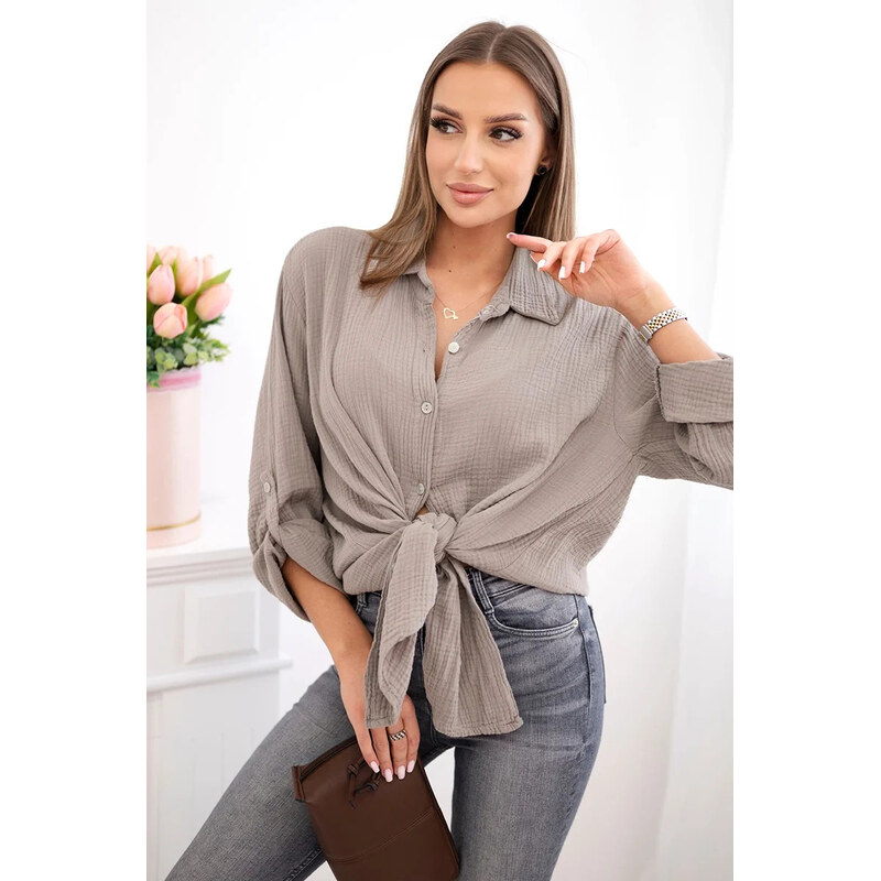 K-Fashion Bavlněná mušelínová košile Plus Size fango
