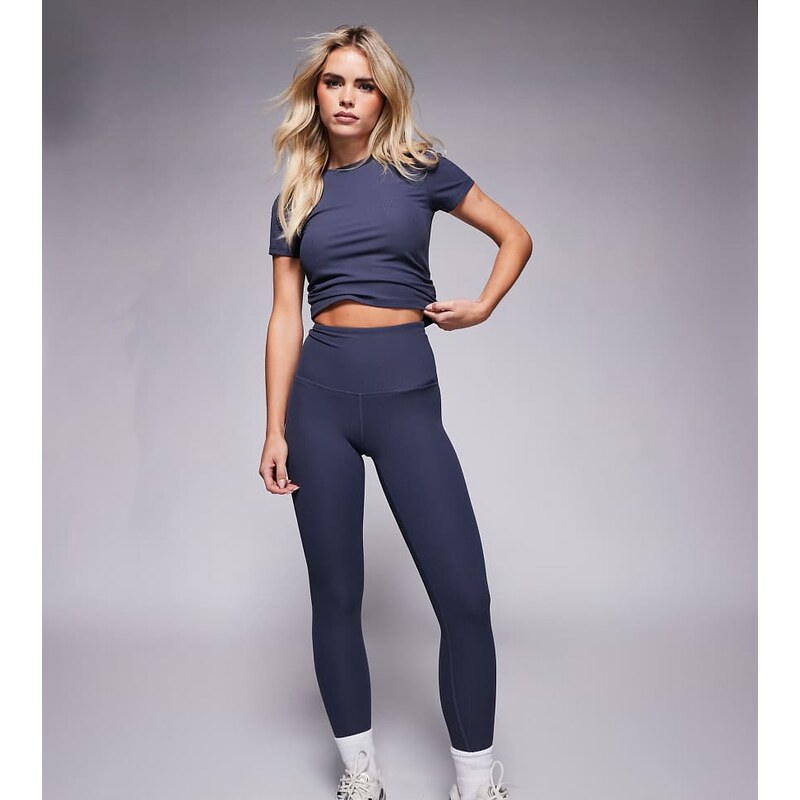 4505 Petite soft touch rib high waist gym legging in blue grey 106202850