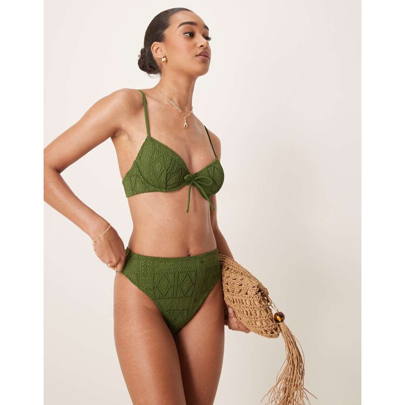 ASOS DESIGN Bertie broderie high leg high waist bikini bottom in