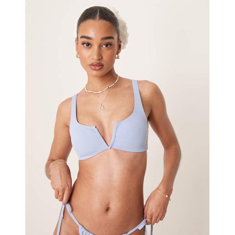 ASOS DESIGN Maya mix and match v wire crop bikini top in blue 105002659