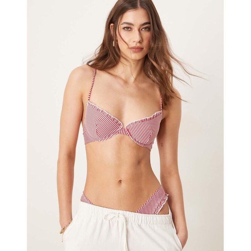 ASOS DESIGN Anna seersucker underwired bikini top in burgundy