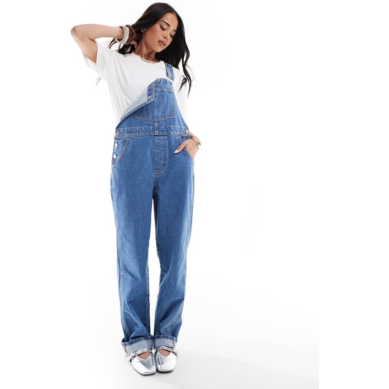 ASOS DESIGN denim dungaree in mid blue