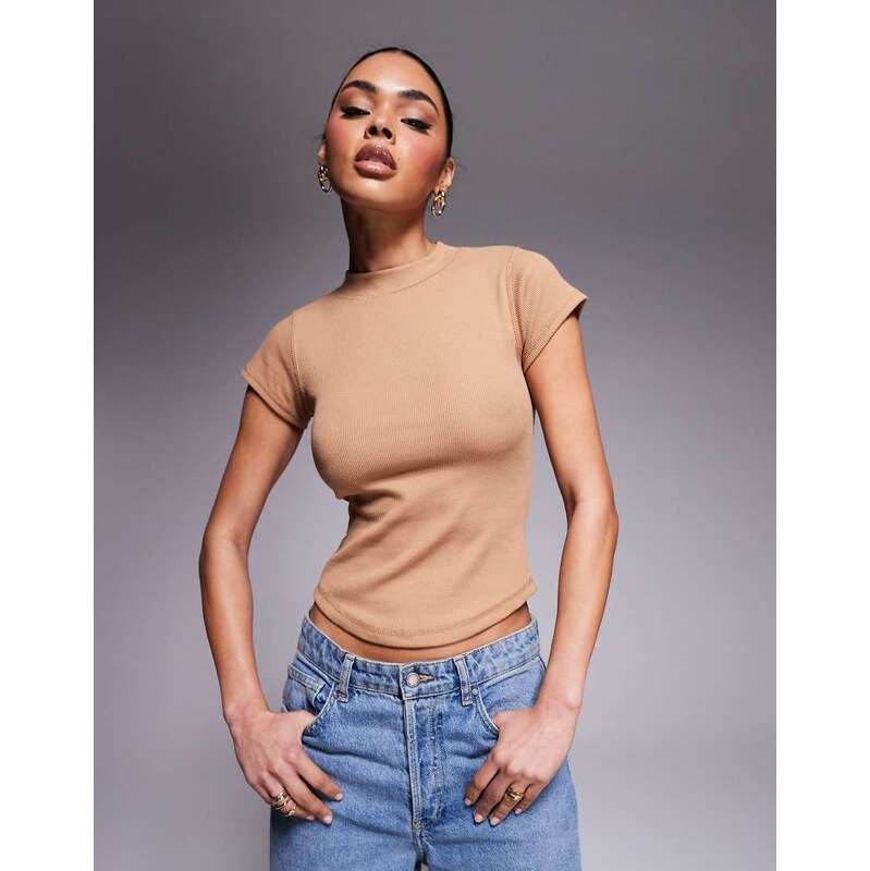 River Island cap sleeve tee in brown 115553044
