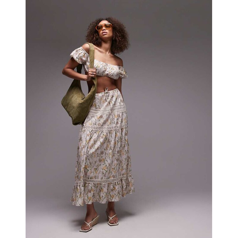Emory Park floral tiered boho maxi skirt co-ord in multi 105084695