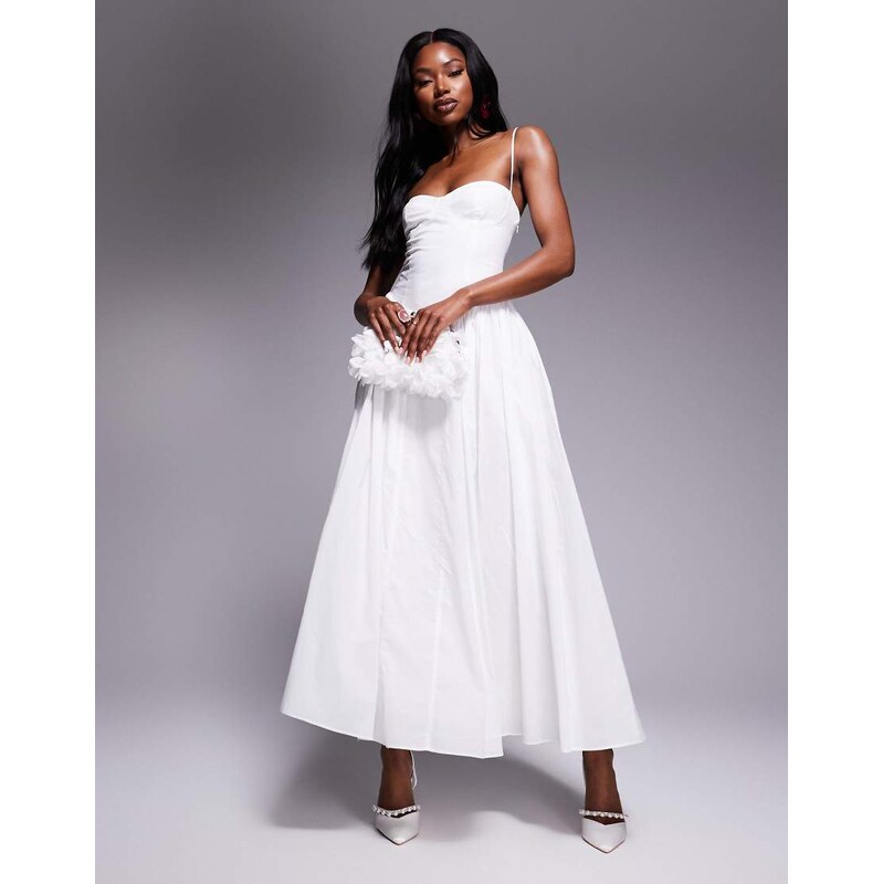 Bardot tie back corset maxi dress in white 105691046