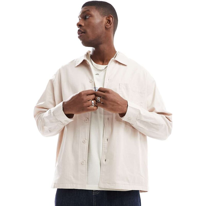 Jack & Jones linen blend overshirt in beige-Neutral