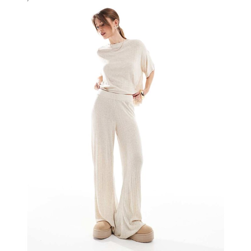 ONLY wide leg lightweight knitted trousers co-ord in stone-Neutral 105135589