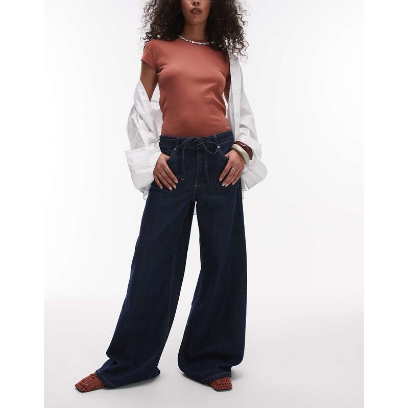 Mango Olivia tie waist straight leg jean in indigo-Blue 105006799