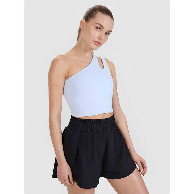 Sportovní crop top na jedno rameno 4F x Anna Lewandowska - modrý