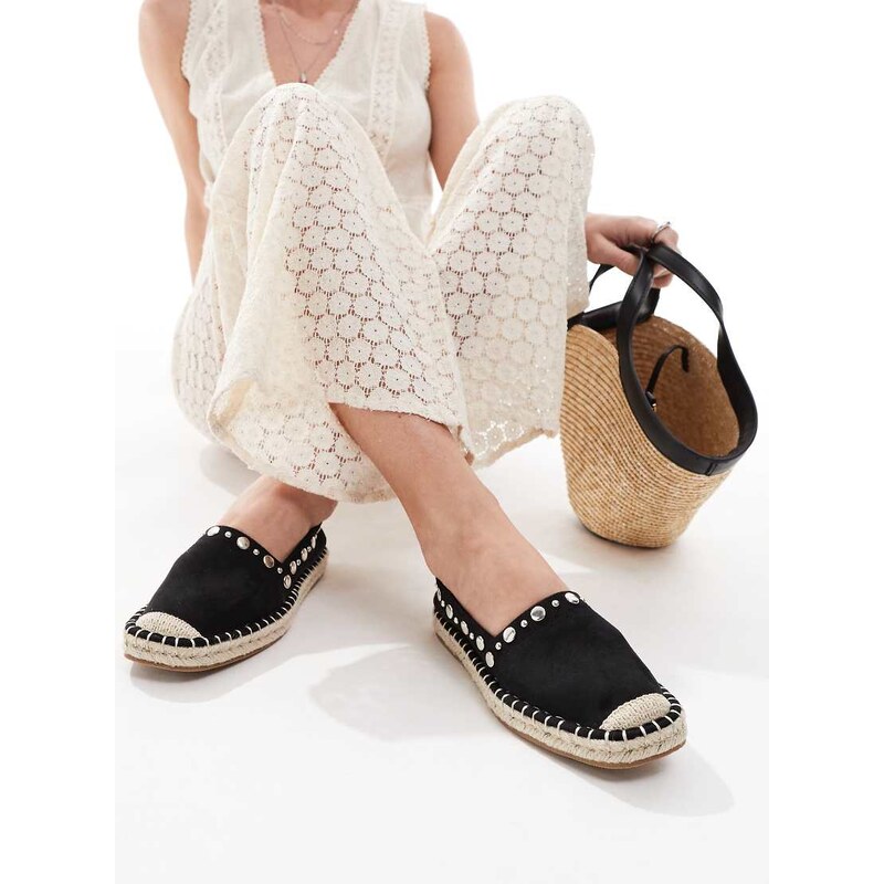 ASOS DESIGN Jeanie closed toe studded espadrilles in black 115376953