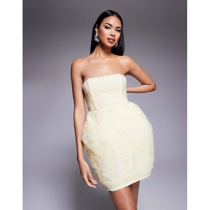 ASOS DESIGN 3D textured flower mini dress with moulded hip detail in 105012026