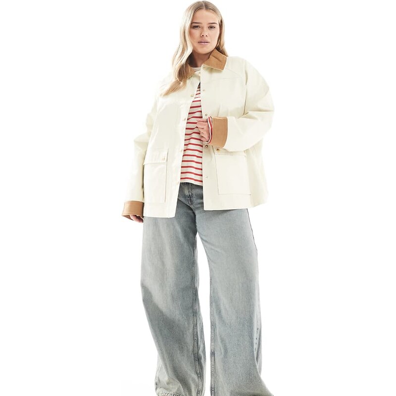ASOS Curve ASOS DESIGN Curve cord top collar waxed jacket in stone 105012029