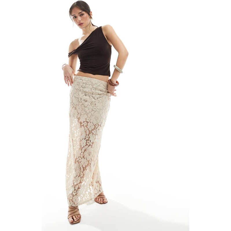 4th & Reckless flower lace maxi skirt in beige-Neutral 105012040