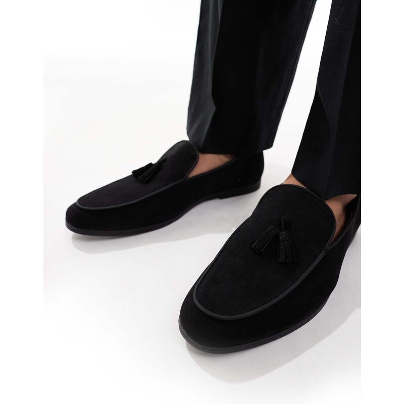 SEQWL Charlie loafers with tassel in faux suede black