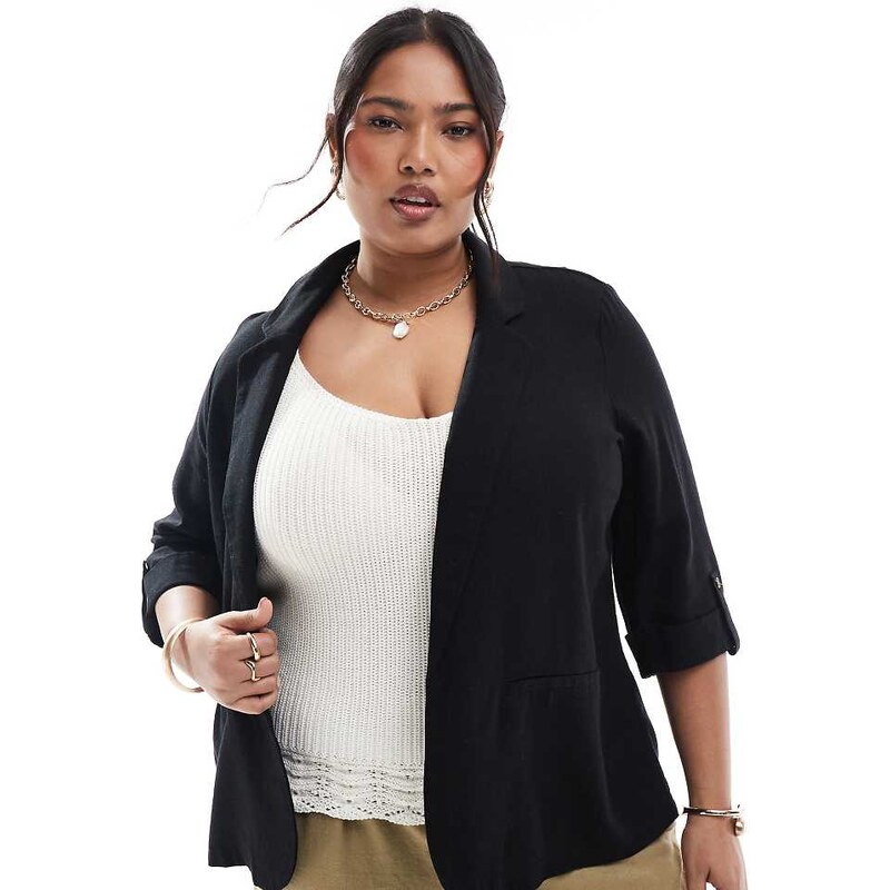 Vero Moda Curve linen touch blazer in black 115510808