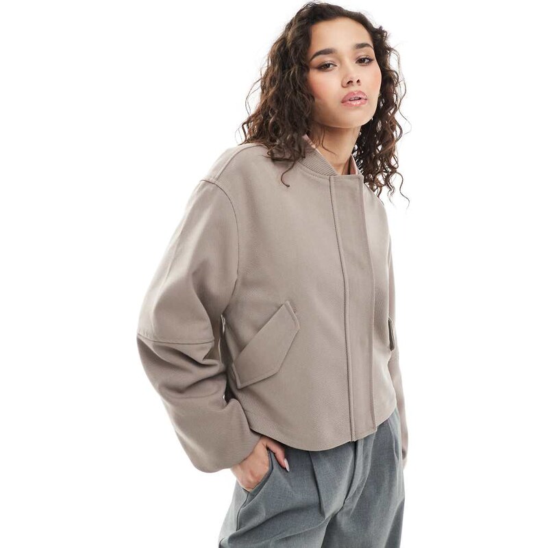 ASOS DESIGN tailored bomber jacket in mushroom-Navy 115167004