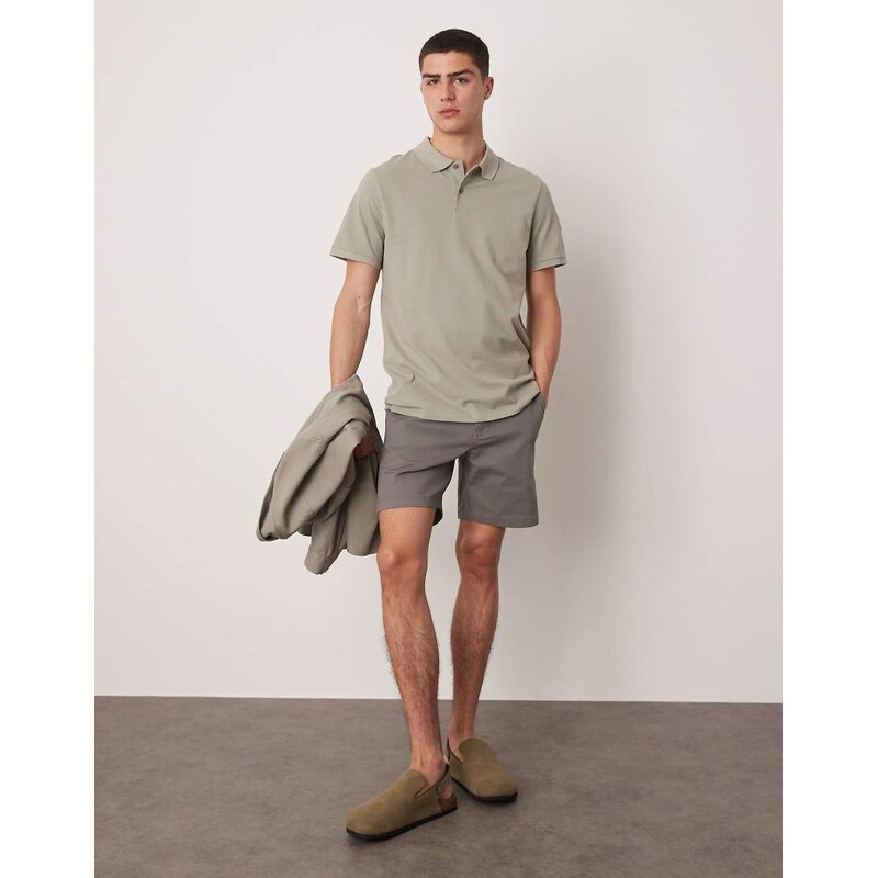 ASOS DESIGN skinny mid length chino shorts in grey