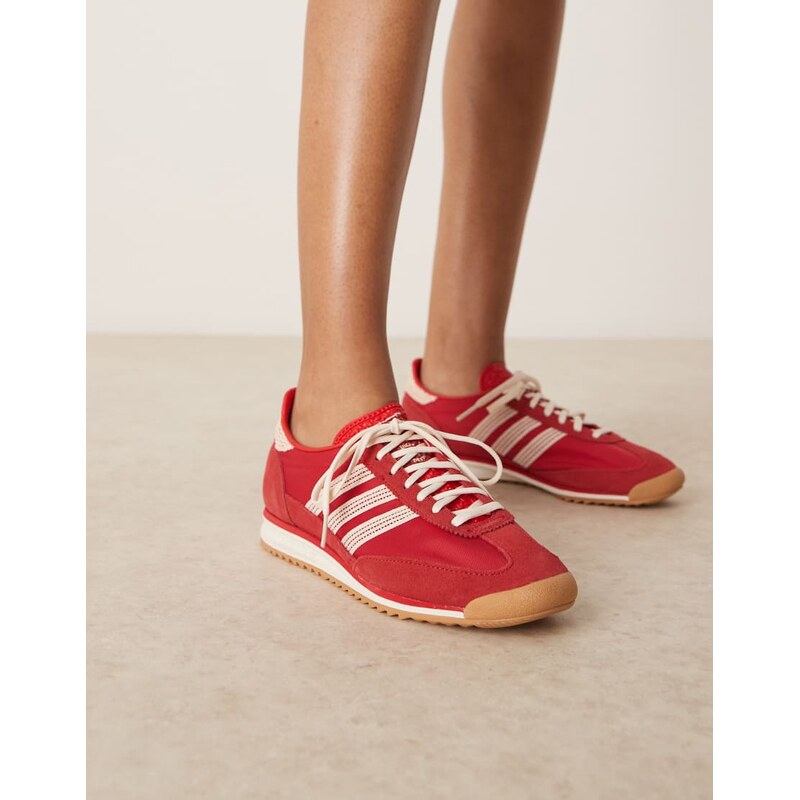 adidas Originals SL 72 OG crochet trainers in red and cream