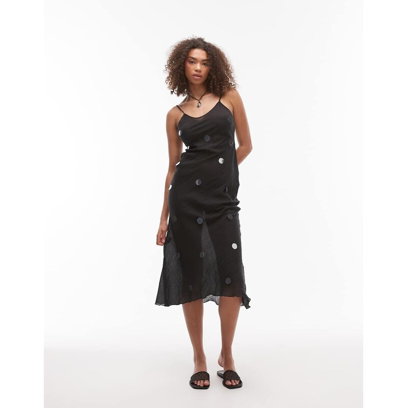 Emory Park sequin applique cami midi dress in black 105078993