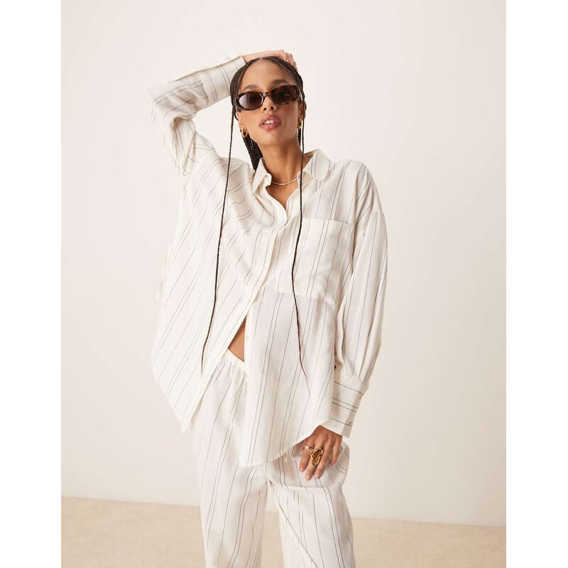 ASOS DESIGN Belle tie side beach shirt cover up in mono stripe-White 105028933