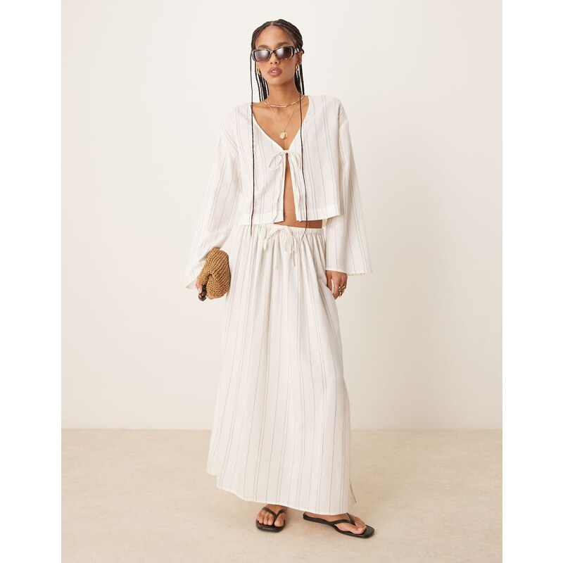 ASOS DESIGN Belle linen blend beach skirt in mono stripe-White