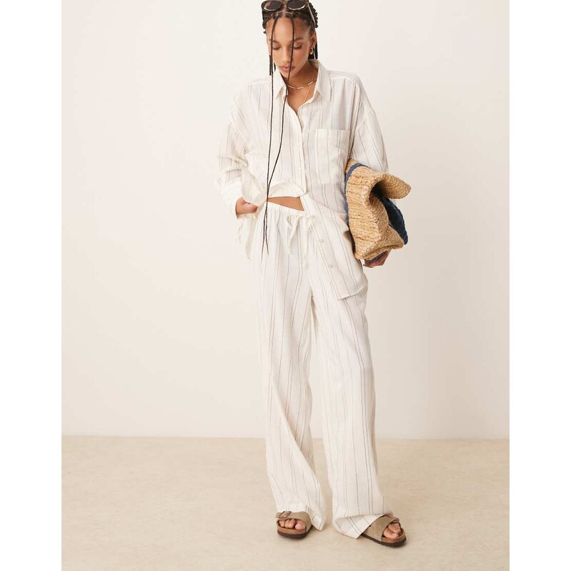ASOS DESIGN Belle beach trouser with linen in fine mono stripe