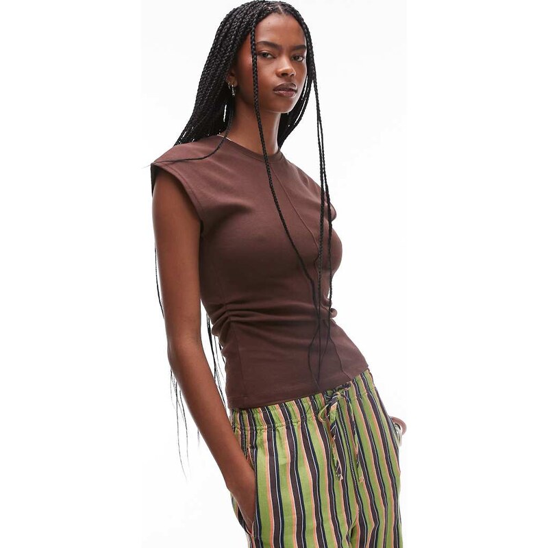 Topshop cinch waist top in chocolate brown 105029033