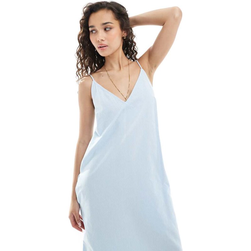 JJXX strappy v neck long dress in light blue stripe 105040694
