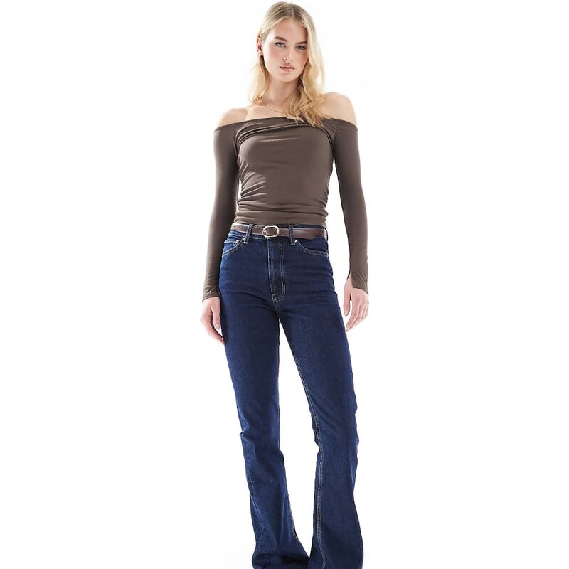 ASOS Tall ASOS DESIGN Tall mid rise flare jeans in rinse-Navy 105919967
