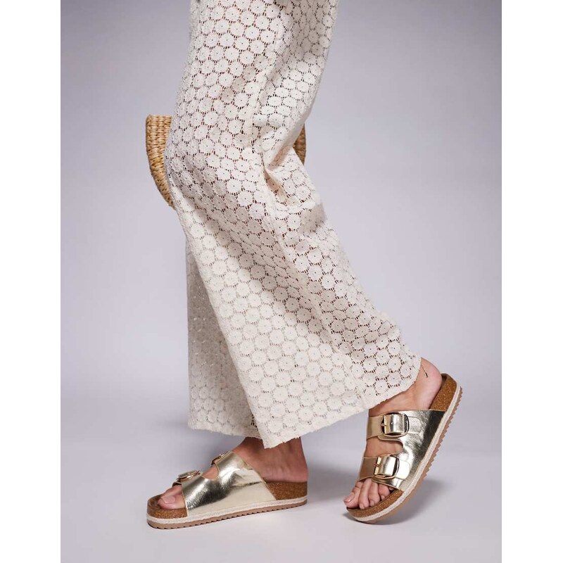 South Beach double buckle espadrille sandals in gold 105031321