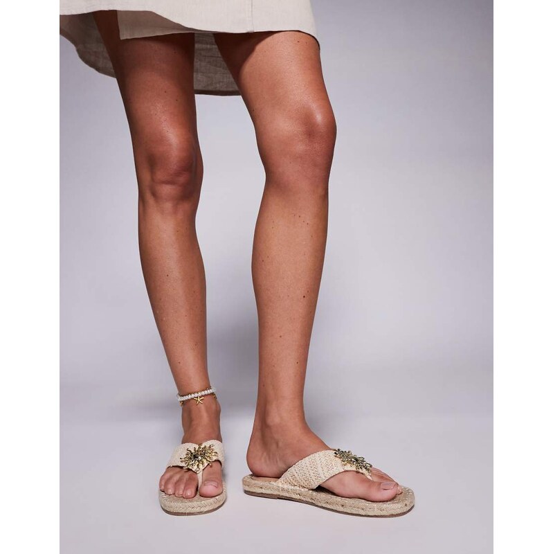 South Beach Flip Flop with Sun in Natural Raffia-Neutral