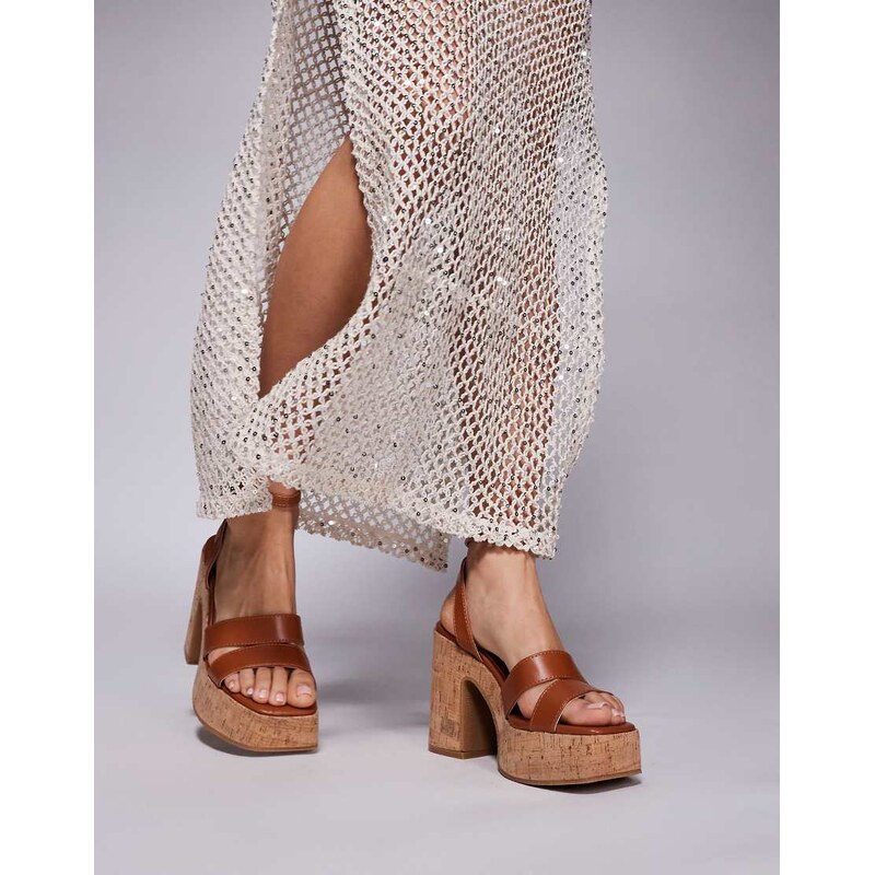 South Beach Heeled Cork Sandal in Tan-Brown 105031330