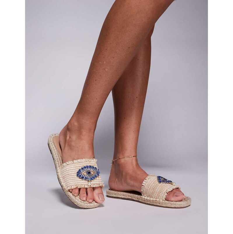 South Beach Evil Eye Sandal in Natural Raffia-Neutral 115684598